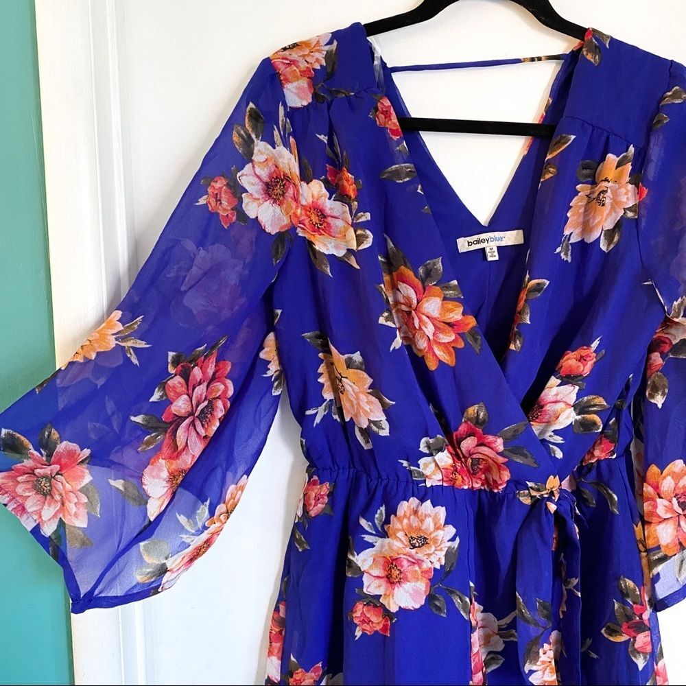 Bailey Blue Floral Long Sleeve V Neck Navy Romper - Picture 2 of 5